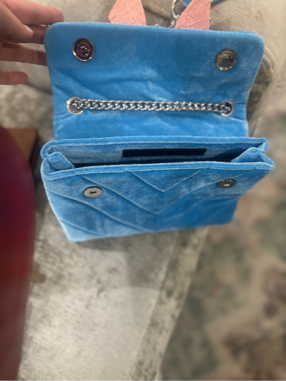 Kurt Geiger Blue Quilted Velvet Crossbody with Crystal Bow - Picture 3 of 6